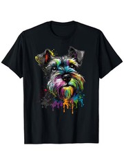 1pc Miniature Schnauzer Colorful Print T-Shirt – 100% Cotton, Crew Neck, Loose F