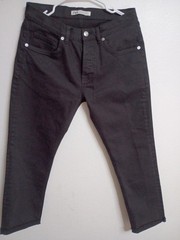 ZARA Women’s Black Denim Jeans Raw Hem 5-Pocket Design Solid Dark Wash