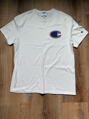 Champion Mens T-Shirt Large White Big Patch Logo Embroidery Sports Retro