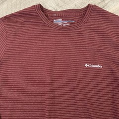 Columbia T-Shirt Mens Medium Stretch Wine Striped Long Sleeve Crew Neck Top