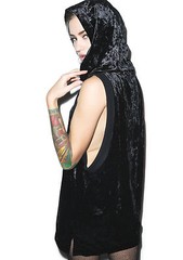 WIDOW by LIP SERVICE UNISEX GOTHIC PUNK ROCKER CRUSHED VELVET SHIRT HOODIE