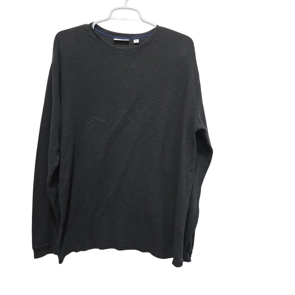 ROWN Charcoal Gray Textured Cotton Crewneck Long Sleeve Shirt Large