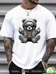 Men’s 100% Cotton Graphic T-Shirt – Bear Streetwear Design, Casual Fit