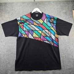 Soffes Choice Vintage Mens XXL Black T-Shirt Glitter Stained Glass Cotton USA