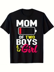 Suitable for Mom of Two Boys & One Girl T-Shirt – Retro High-Stretch Knit Short
