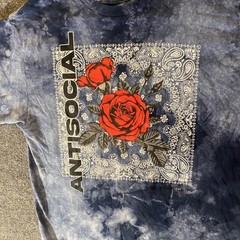 Popular Poison Shirt Mens L Tie Dye Antisocial Rose Graphic Blue Bandana Print