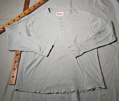 Levis Shirt Mens Large Gray Henley Button Preppy Pullover Casual Long Sleeve Tee