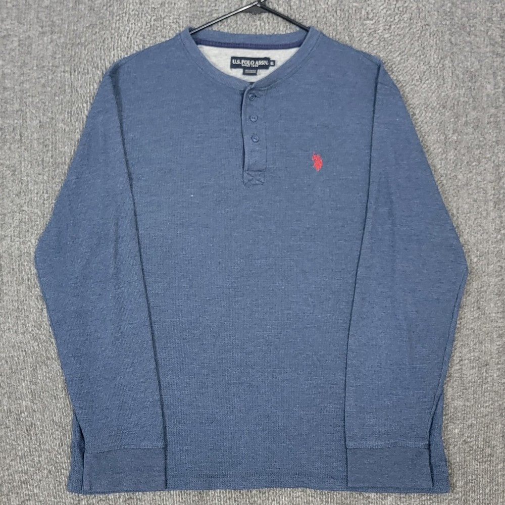 US Polo Assn Shirt Mens XL Blue Long Sleeve Henley Waffle Weave USPA Casual