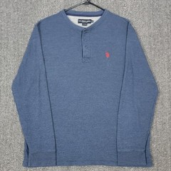 US Polo Assn Shirt Mens XL Blue Long Sleeve Henley Waffle Weave USPA Casual
