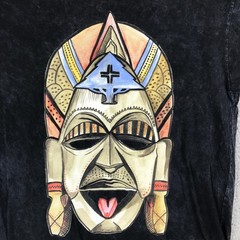 LRG Shirt Mens Large Black Tribal Mask Graphic Tee Tagless Cotton Acid Wash