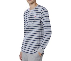 CHAPS Mens Long Sleeved T-Shirt Size Small Gray Navy Stripe Longer Length New