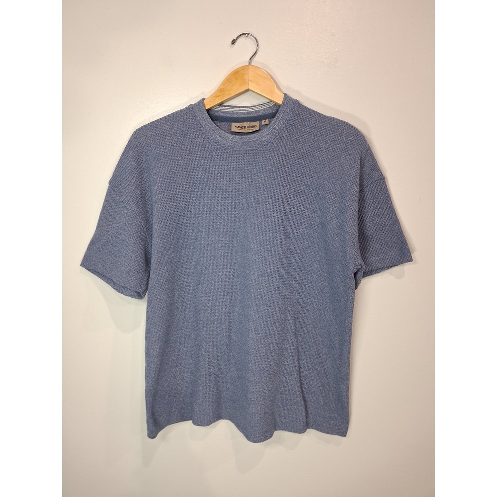 Amongst Others Mens Blue Waffle Knit Short Sleeve Crew Neck Shirt Size M Relaxed
