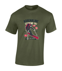 ADRENALINE EXTREME SKI MENS T SHIRT SKIING DESIGN COOL HOLIDAY CLOTHING GIFT TOP