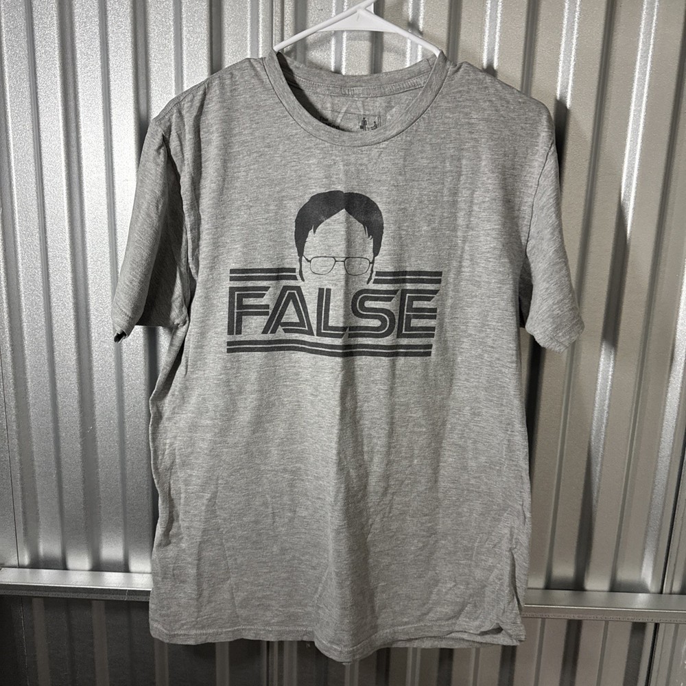 Dwight Schrute False The Office Men’s Size Large Grey Graphic T-Shirt