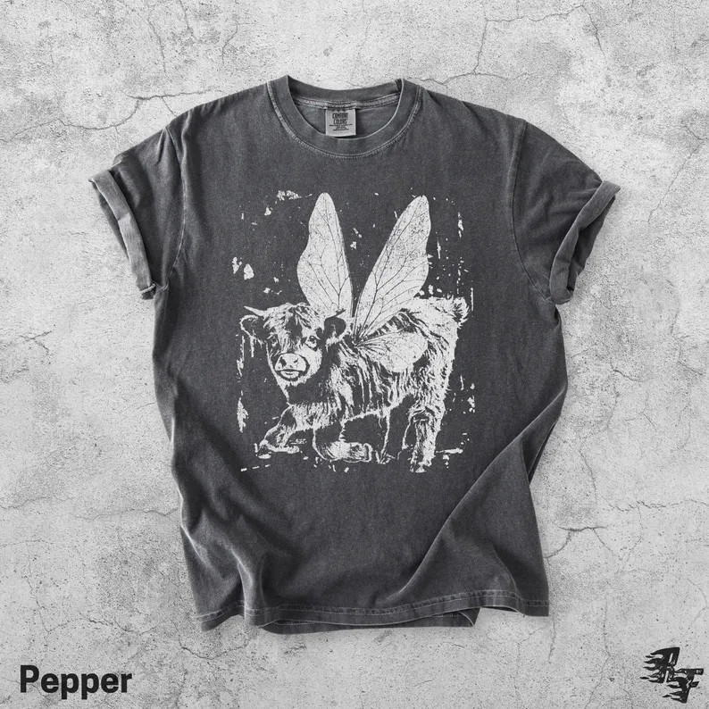 Fairy Highland Cow Insect Wings Farm Animal Comfort Tee
