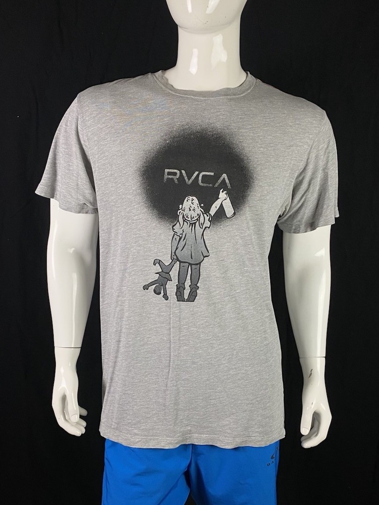 RVCA ANP Kevin Ancell Girl w/ Doll & Spraypaint Graphic Gray T Shirt, A Grade, L