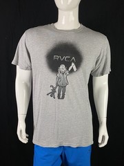 RVCA ANP Kevin Ancell Girl w/ Doll & Spraypaint Graphic Gray T Shirt, A Grade, L