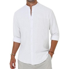 Linen Shirt Men’s Stand Collar Long Sleeve Chinese-style Cotton Loose Casual Top