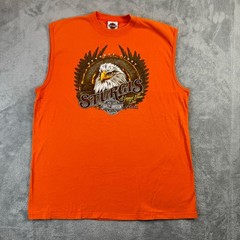 VTG Harley Davidson Tank Shirt Mens XL Orange Sleveless Sturgis Motorcycle USA