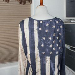 Route 66 Mens Shirt Large Henley Flag USA Blue Brown Button Easy Care