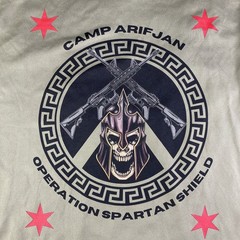 Army Combat Unit Shirt Mens Large Green Operation Spartan Shield Kuwait Skull