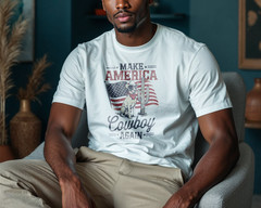 Patriotic Cowboy Dog Graphic T-Shirt Western Ranch Dog Shirt A638