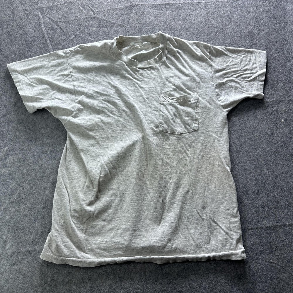 Vintage SS Shirt Mens Large Gray Pocket Crewneck Short Sleeve Tee Casual