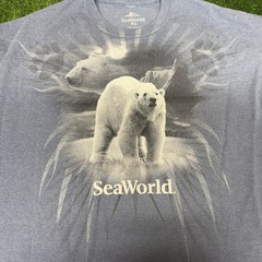 Mens SeaWorld Polar Bear Wild Life Graphic Short Sleeve T-Shirt Blue Size XL