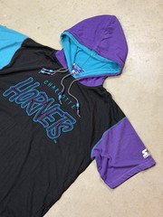 VTG 1990 NBA Charlotte Hornets Double Hood Starter Tee Made In Korea Large