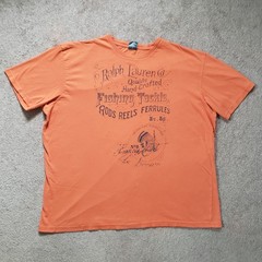 Vintage Polo Ralph Lauren Fishing Tackle Sz 2XL Mens Orange T-Shirt Rods Reels