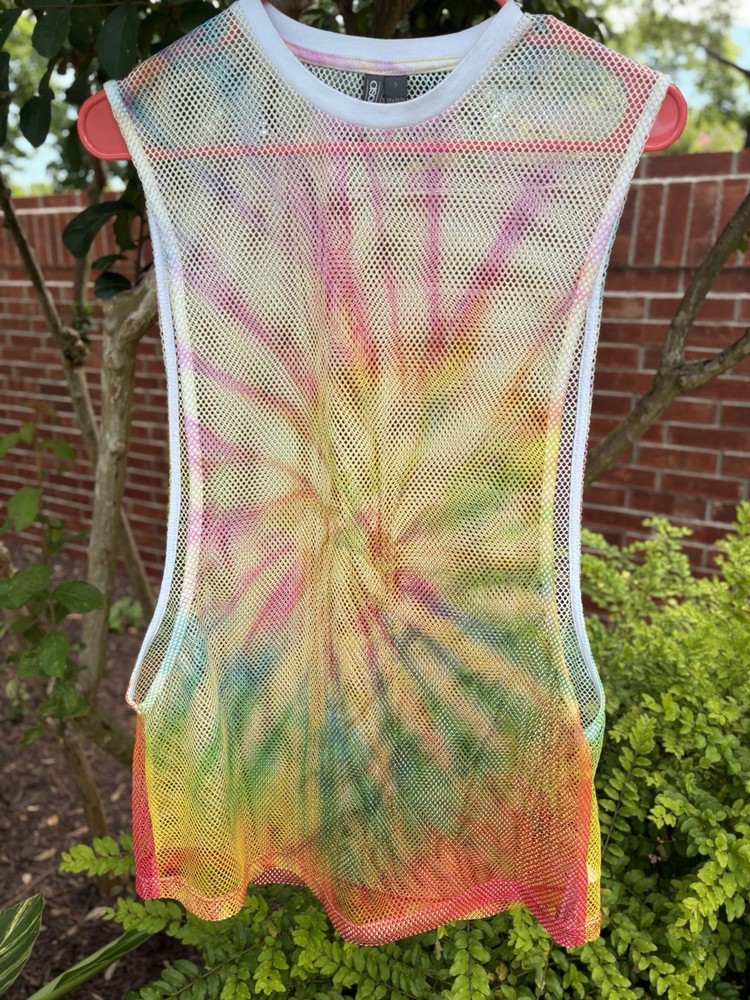 ASOS Unisex Rainbow SwirlTie Dye Mesh Longline FestivalTank Size Small