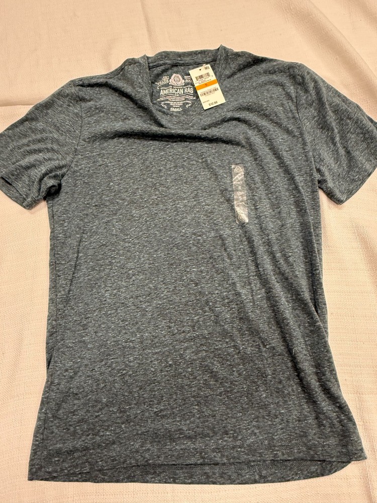 NWT American Rag Mens Small Blue Heather V-Neck T-Shirt Soft Tri Blend Tee