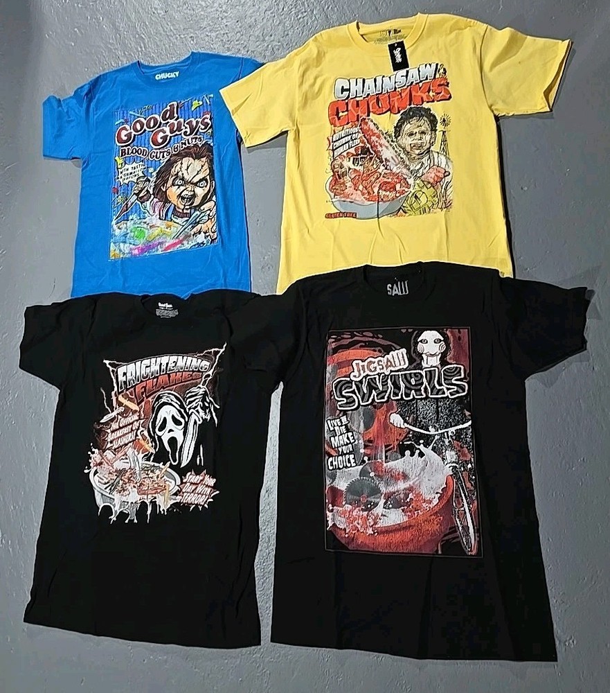 Horror Chucky Leatherface Ghostface Jigsaw Cereal Killers T-Shirt 4pc MEDIUM (Y)