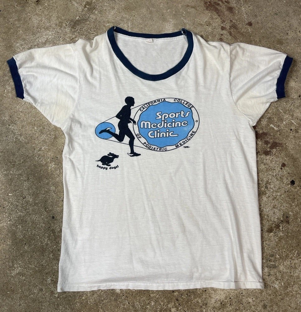 Vintage 60s Ringer Waterprint T-Shirt California College Sports Marathon Runner
