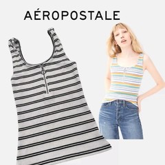 Aeropostale X-Small Black & White Striped Sexy Zip-Front Rib Bodycon Tank Top