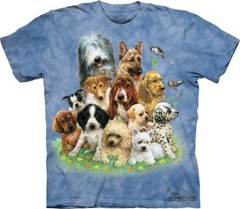 The Mountain Puppies in Grass Cute Dogs Blue Pets Cotton Animal T-Shirt S-3X