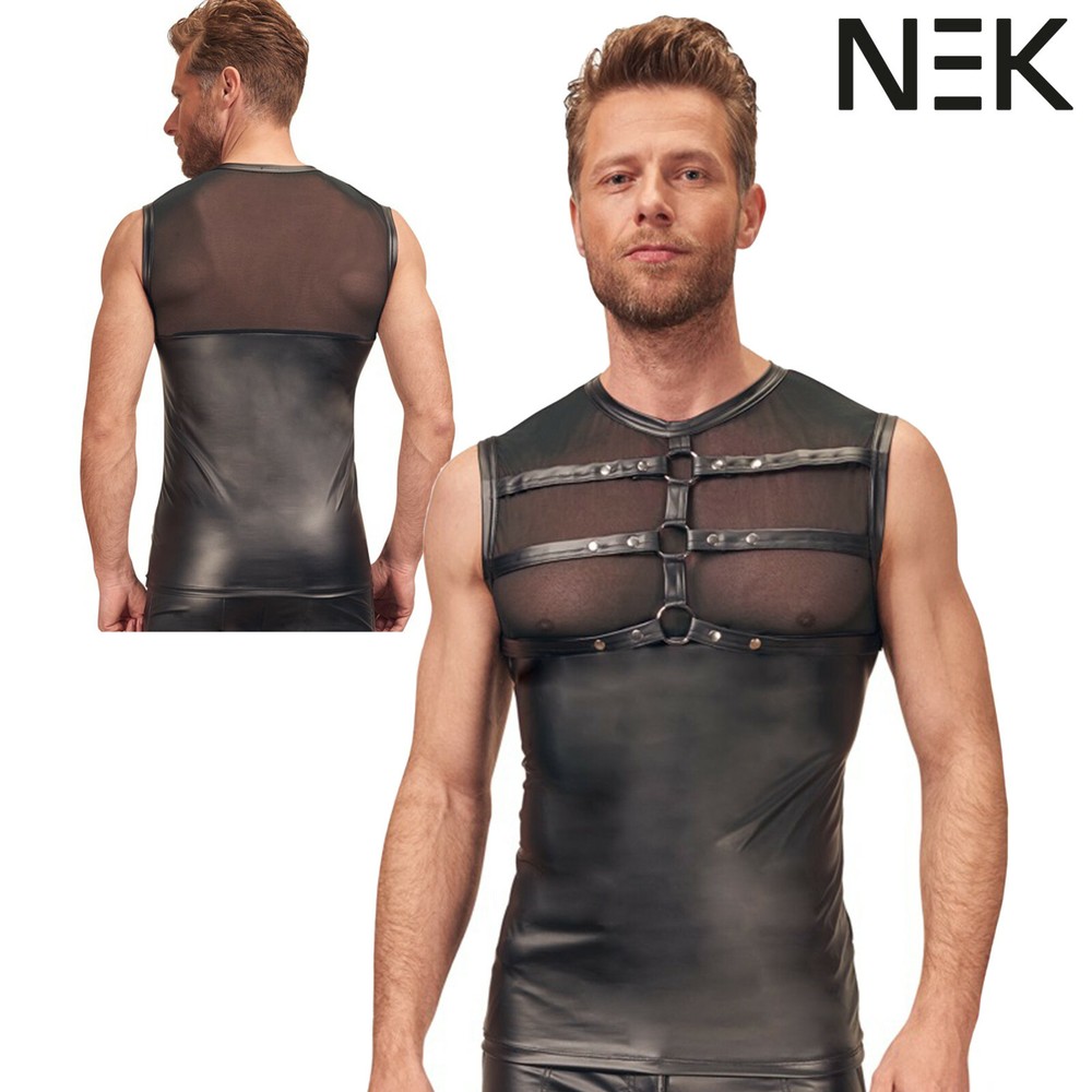 NEK Chest Vest Top w Matte Look Soft Stretchy Powernet Harness