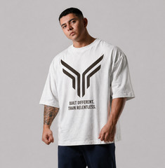 Men’s Oversized Gym TShirt Built Different Train Relentless Workout Fitness Tee