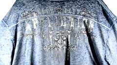 Affliction T-Shirt Men’s 3XL Blue Silver Foil Burnout Tee Lightweight Biker Rock