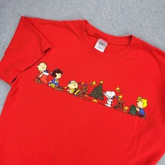 Peanuts Christmas Graphic T-Shirt Men Large Red Snoopy Charlie Brown Holiday Y2K