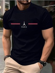 Men’s 100% Pure Cotton Summer Loose Oversized Casual Paris Letter Printed Sports