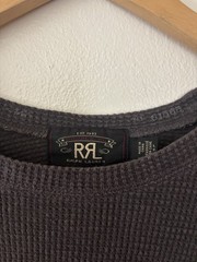 Double RL RRL Ralph Lauren Waffle Knit Long Sleeve Shirt Tee Gray Heather Large