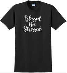 Blessed Not Stressed T-Shirt Short Sleeve Graphic Glitter Tee Unisex Apparel