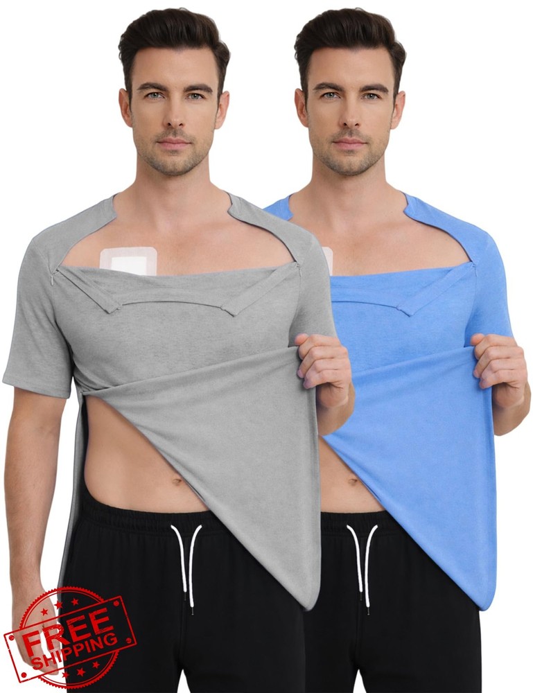 Mens Chemo Port Shirt Dual Side Zippers Dialysis Adaptive Clothing