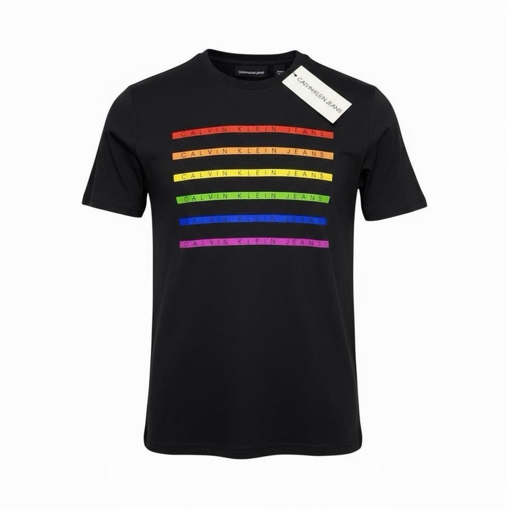 Calvin Klein Jeans Men’s Rainbow Logo Graphic T-Shirt M Regular Crew Neck