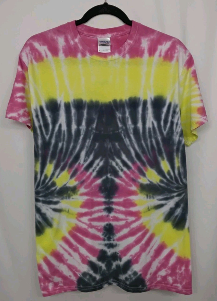 New Tie Dye Men’s Medium T-Shirt Pink Yellow Multicolor Swirl Spiral