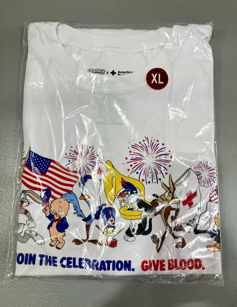 Looney Tunes American Red Cross XL White Crew Neck Patriotic Graphic Tee USA