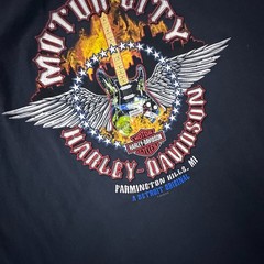 Harley Davidson T Shirt Mens XL Black Motor City Guitar Y2k Biker Fade Flames