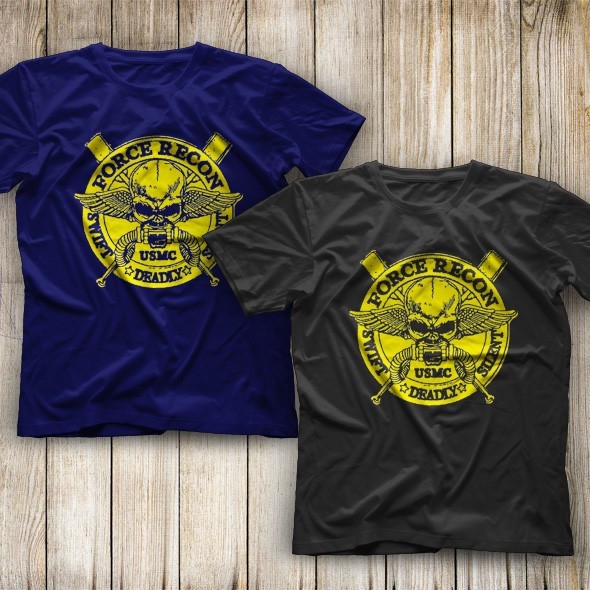 T-Shirt Logo HQ Reconnaissance USA Army Recon Forces Corps Seals Marine Military