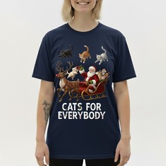 Santa Sleigh Cats For Everybody T-Shirt Kitty Reindeer Funny Xmas Cat Lover Gift